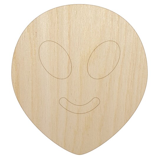 Smiling Happy Alien Emoticon Unfinished Wood Shape Piece Cutout for DIY Craft Projects